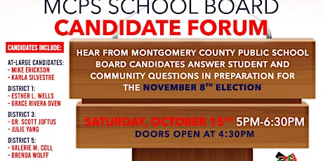 MCPS School Board Candidate Forum At Large, District 1, District 5