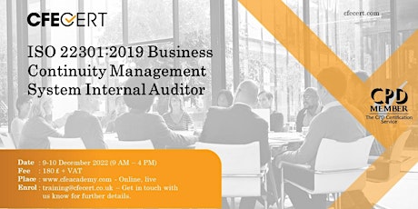 ISO 22301:2019 Business Continuity Management System Internal Auditor -₤180