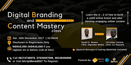 DIGITAL BRANDING AND CONTENT MASTERY CLASS 2017 primary image