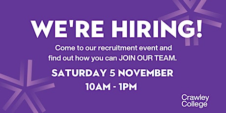 Crawley College Recruitment Event - Saturday 5 November 10am to 1pm primary image