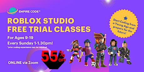 55% Discount for Online Roblox Trial Classes for Ages 9-19
