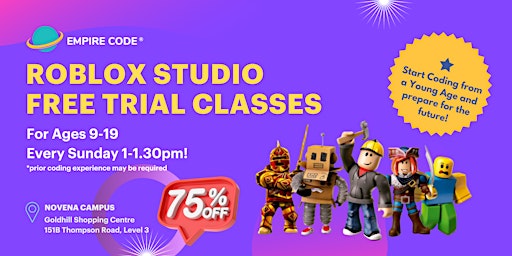 75% Discount for Roblox Trial Classes for Ages 9-19