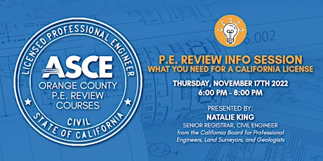 Image principale de ASCE OC YMF - PE Exam Info Session