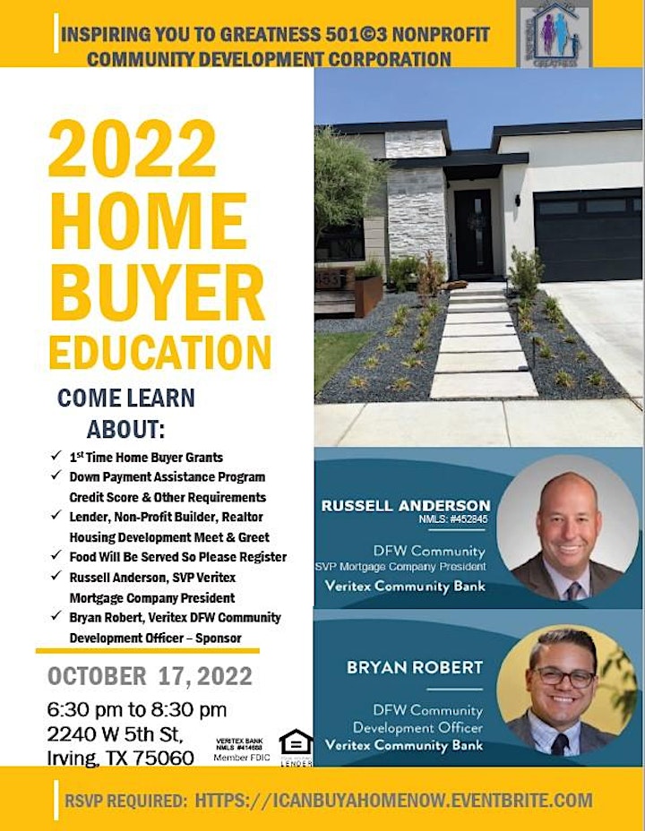 First Time  Home Buyer-Builder Info Session  Sponsored By Veritex Bank image