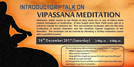 INTRODUCTORY TALK ON VIPASSANA MEDITATION primary image