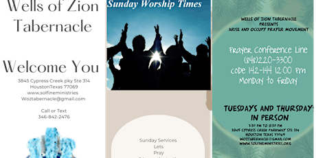 Sundays prayer healing and deliverance service. Join us or visit us.