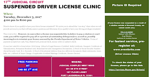 17TH JUDICIAL CIRCUIT SUSPENDED DRIVER LICENSE CLINIC