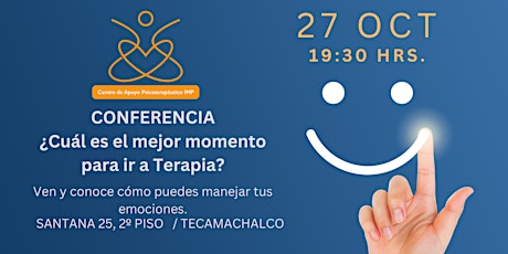 Imagen principal de Charla H´íbrida Gratuita  |  ¿Cuál es el mejor momento para ir a Terapia?