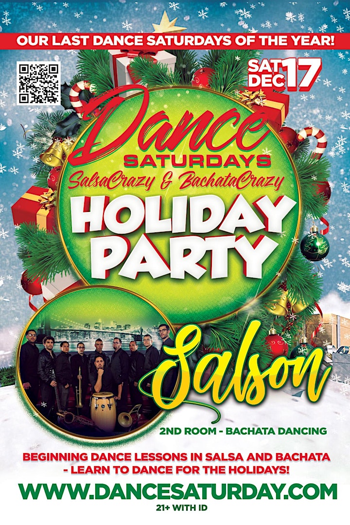 Dance Saturdays Holiday Party! LIVE Salsa, LIVE Bachata, Dance Lessons 8p image