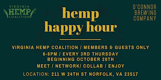 "Hemp Happy Hour" for VHC Members at O'Connor Brewing Co. (Bring a friend!)