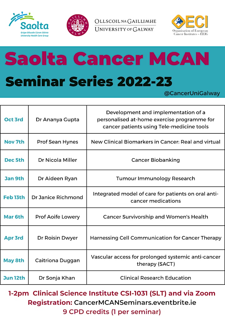 Cancer MCAN Seminar Series (Saolta and University of Galway) image
