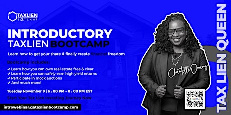 Introductory Tax Lien Bootcamp Live Webinar  [November 08, 2022] primary image