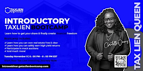 Imagem principal de Introductory Tax Lien Bootcamp Live Webinar  [November 08, 2022]