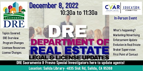 DRE Special Investigators: Legal & License Updates