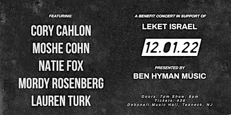 Ben Hyman Music Presents: Benefit Concert in Support of Leket Israel