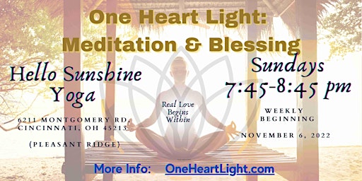 Imagem principal do evento One Heart Light: Meditation & Blessing (@Hello Sunshine Yoga - Cincinnati)