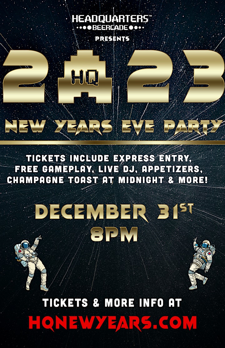 New Year's Eve at Headquarters Beercade - $10 Tix Include Free Gameplay! image
