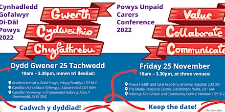 Powys Unpaid Carers Conference 2022 / Cynhadledd Gofalwyr Di-Dâl Powys 2022 primary image