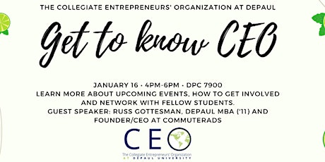 Get To Know CEO - The Collegiate Entrepreneurs' Organization at DePaul primary image