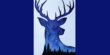 Deer Silhouette Pine Trees Northern Lights  Canvas Paint & Sip Art Class