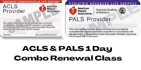 Imagen principal de Combo ACLS/PALS Renewal Class $280; $140 down/$140 at class. BLS  option