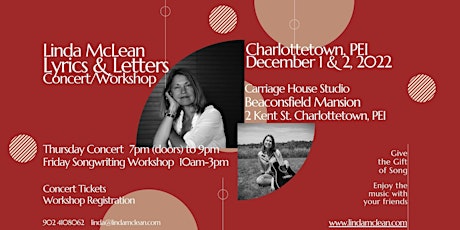 Lyrics&Letters with Linda McLean, Concert and Workshop, Charlottetown, PEI