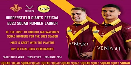 Huddersfield Giants Official 2023 Squad Number Launch @ Smile Bar & Venue primary image