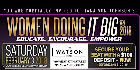 Tiana Von Johnson's "Women Doing It Big Conference" Featuring RHOA's Kenya Moore, Elise Neal, Antonique Smith, Rob Riley, Dr. Jamal Bryant and More. LIFETIME ACHIEVEMENT AWARD TO DR. GEORGE C.FRASER! Full day of Empowerment, Education and Entertainment!