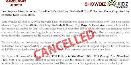 @TheShowBizKidz 2017 All-Star Celebrity Basketball Game: Toy Drive & Fundraiser - Has been canceled due to LA Wildfires!!!! primary image