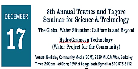 8th Annual Townes and Tagore Seminar: HydroGrameen Technology (Water Project for the Community) primary image