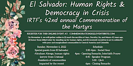 Imagem principal do evento IRTF 42nd Annual Commemoration - El Salvador: Democracy in Crisis