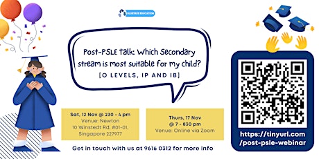 Imagen principal de Post-PSLE talk: Which Secondary stream is the most suitable for my child?