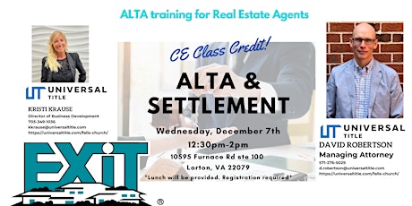 ALTA CE class for Northern Virginia Real Estate Agents at Exit Realty