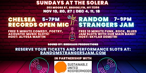 Sundays at The Solera - Open Mic & Random Strangers Jam Session NYC - Free