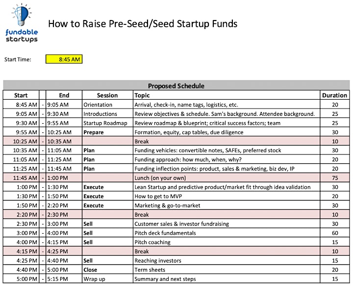 How to Raise Pre-Seed/Seed Startup Funds: Full Day Workshop, Austin, TX image
