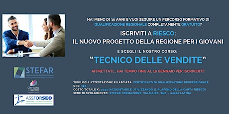 Immagine principale di Corso di "Tecnico delle Vendite" per gli iscritti a Riesco (Regione Lazio) 
