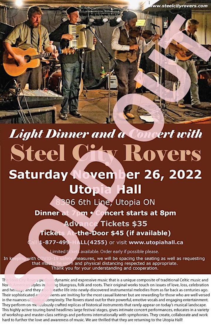 SOLD OUT - Light Dinner and a Concert with the Steel City Rovers image