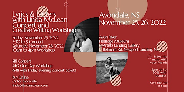 Lyrics&Letters with Linda McLean Concert and Workshop, Newport Landing, NS