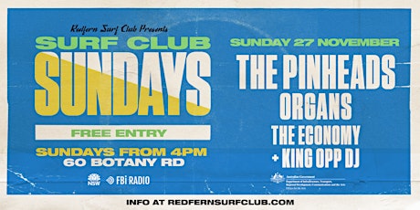 Surf Club Sundays: The Pinheads + Organs + The Economy + King OPP primary image