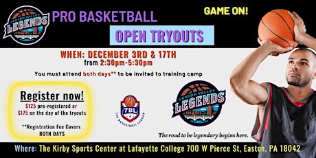 Lehigh Valley Legends Basketball Professional Basketball Open Tryouts