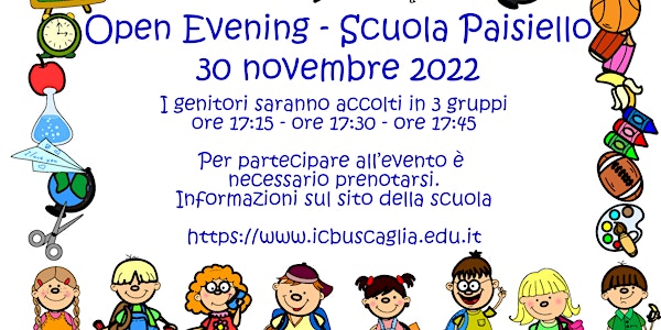 Prenotazione open evening scuola secondaria Paisiello- 30 novembre 2022