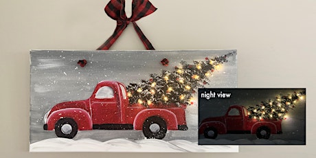 Vintage Red Truck on Canvas with Lights  Paint & Sip Art Class - Medina