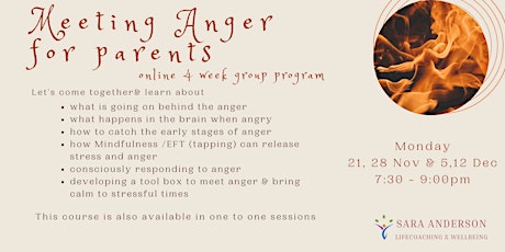 Meeting Anger for Parents - November  - Evening course - 4 weeks primary image