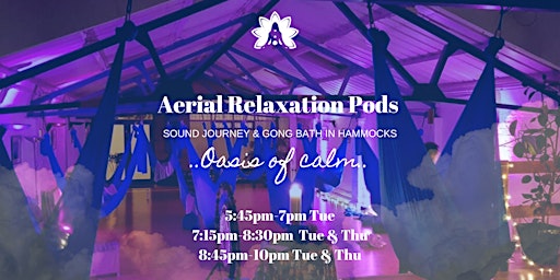 Aerial Relaxation Pods - Sound Journey Gong Bath Meditation in Hammocks