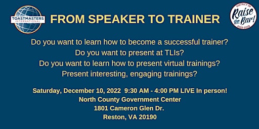 From Speaker to Trainer All day FREE Workshop