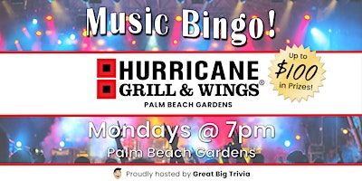 Hauptbild für Free Music Bingo @ Hurricane Grill & Wings | $100+ in Prizes | Family Fun!
