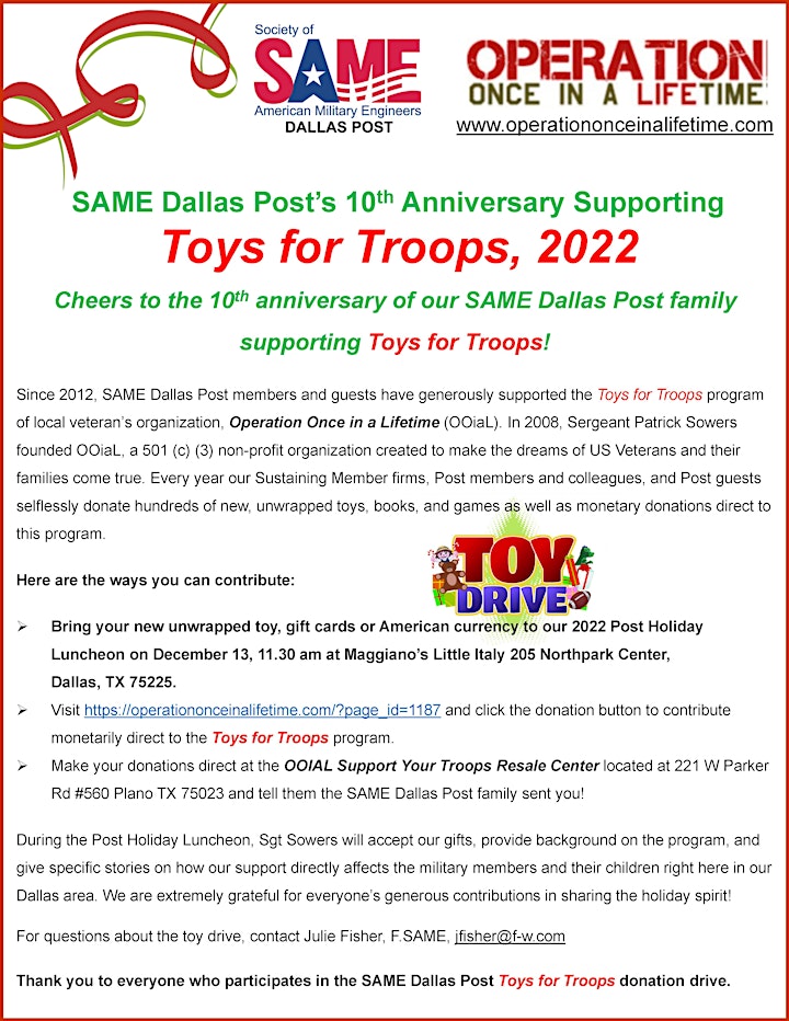 SAME Dallas Post Holiday Luncheon - 2023 Board Installation & Toy Drive image