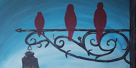 Red Birds on the Lamppost is a beautiful painting for this paint and sip!