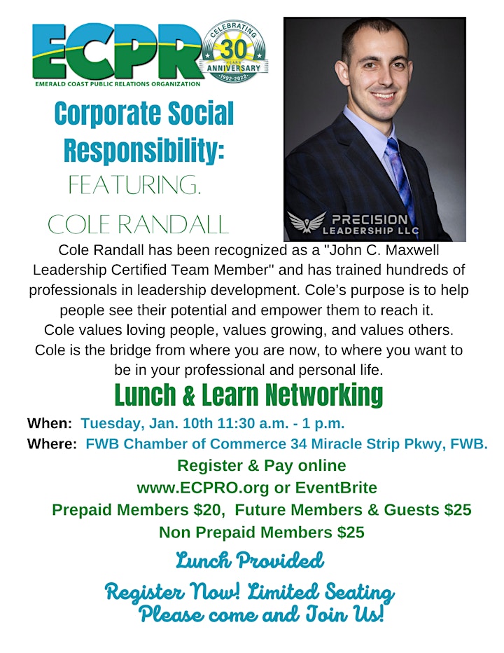 ECPRO Networking Lunch & Learn with Guest Speaker Cole Randall image