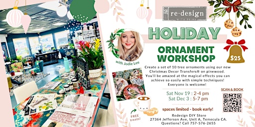 Holiday Ornament Workshop - mini works of art with Decor Transfers on wood!